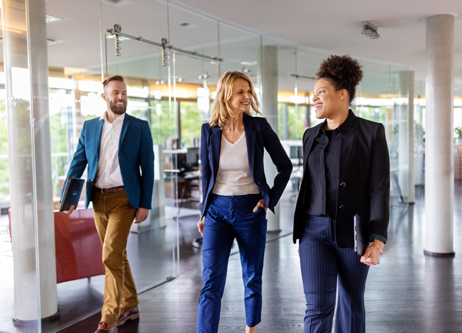 professionals walking in office