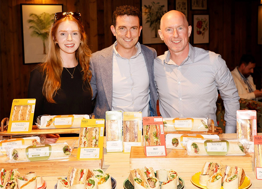 Eddie Murphy, M&S Trading Director for Ireland & Northern Ireland (centre) with Around Noon’s NPD Manager, Victoria Laverty (left) and Sales Director, Philip Morgan (right).