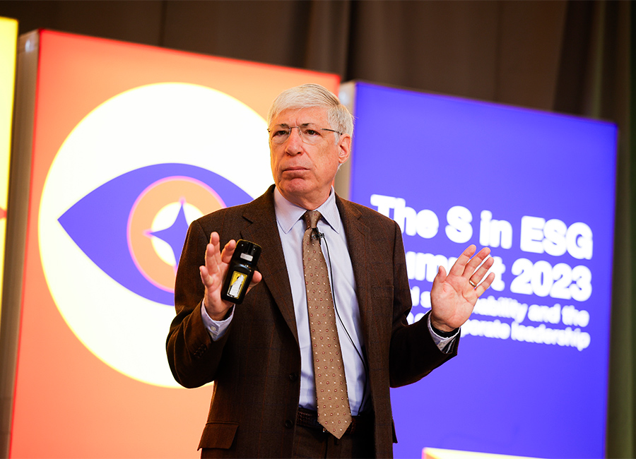 Mark Kramer, Former Senior Fellow, Harvard, Co-Founder of FSG and Partner speaking the Ibec’s S in ESG Summit 2023. Pic: Conor McCabe Photography