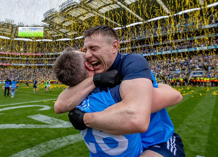 Dean Rock and John Small celebrate after the 2023 All-Ireland Senior Football Championship Final at Croke Park. Pic: INPHO/Morgan Treacy