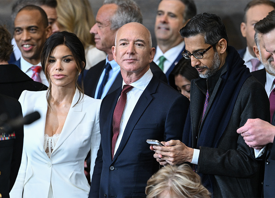 Amazon founder Jeff Bezos with fiancée Lauren Sanchez at the inauguration of US president Donald Trump. Pic: Saul Loeb-Pool/Getty Images