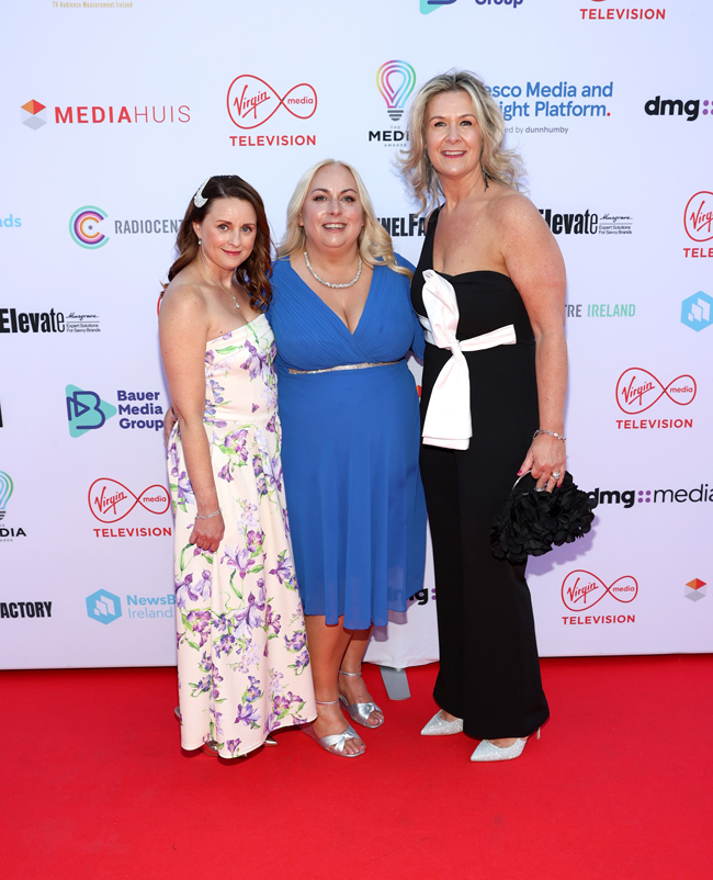 Claire O'Flynn, Emma Goulding and Sinead Browne, from Elevate, at the Media Awards, sponsored by Virgin Media Television and dmg media, at The Mansion House, Dublin. Pic: Brian McEvoy